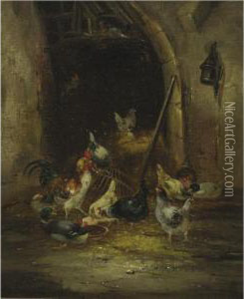 In The Poultry Yard: A Pair Oil Painting - Claude Guilleminet