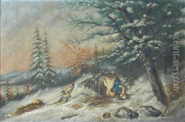 Winter Scene, Indian Camp Oil Painting - Cornelius David Krieghoff