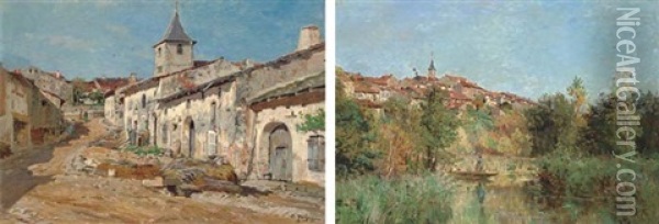 Village Lorrain (+ Village Sur La Colline; Pair) Oil Painting - Edmond Marie Petitjean