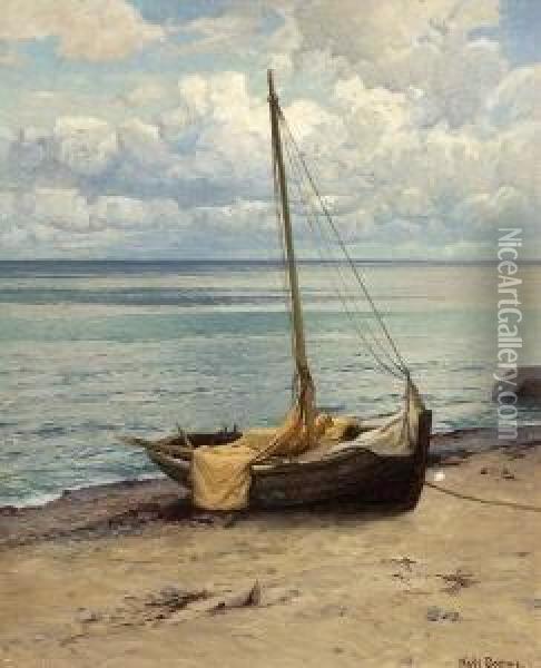 Fischerboot Am Strand. Oil Painting - Karl Theodor Bohme