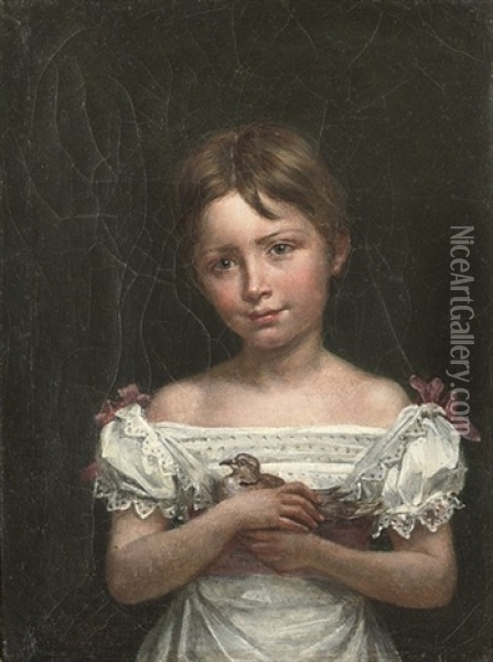 Fille Avec La Colombe Oil Painting - Louis-Charles-Auguste Couder