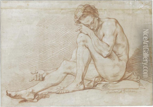 Seated Male Academy Nude Oil Painting - Michel-Francois Dandre-Bardon