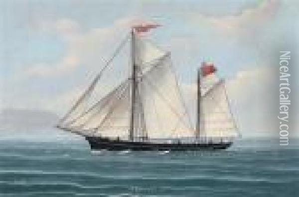 The Schooner 
Hero 
 Of Jersey Under Full Sail In The Mediterranean; And The Schooner 
Hero 
 Of Jersey Reefed-down In Heavy Seas Oil Painting - Luigi Roberto