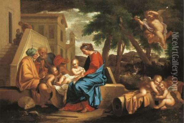 La Sainte Famille Avec Sainte Elisabeth Et Saintjean-baptiste Oil Painting - Nicolas Loir