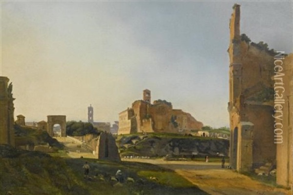 Romische Stadtansicht Mit Dem Forum Romanum Oil Painting - Ippolito Caffi