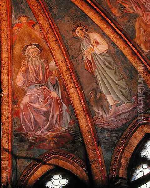 God the Father and St John the Evangelist from the vault of the apse in the Tarasius, 1442 Oil Painting - Andrea Del Castagno