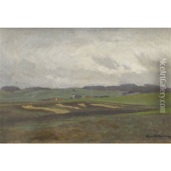Landschaft Mit Dorf Oil Painting - Hans Richard Von Volkmann