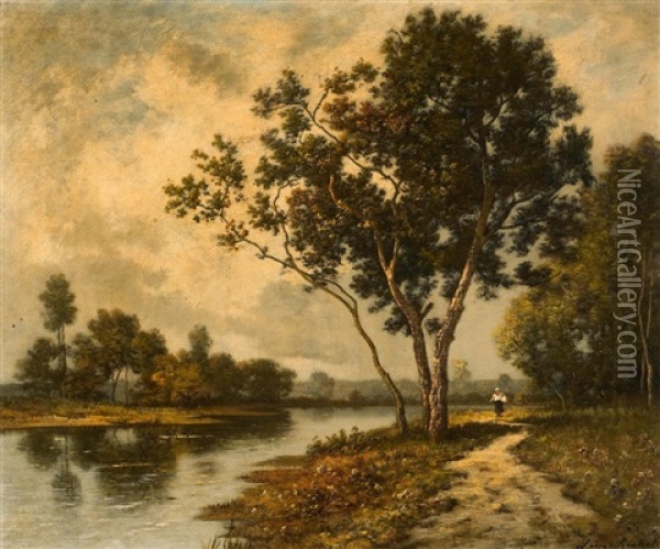 Sommertag Am Flussufer Oil Painting - Leon Richet