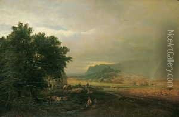 Blick Auf Die Burg Regenstein Im Harz. Oil Painting - Albert Arnz