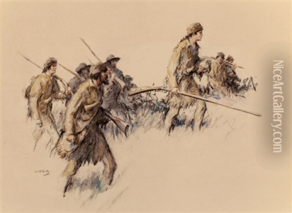 The Long Rifles, The Saturday Evening Post Magazine Interior Story Illustration Oil Painting - William Henry Dethlef Koerner