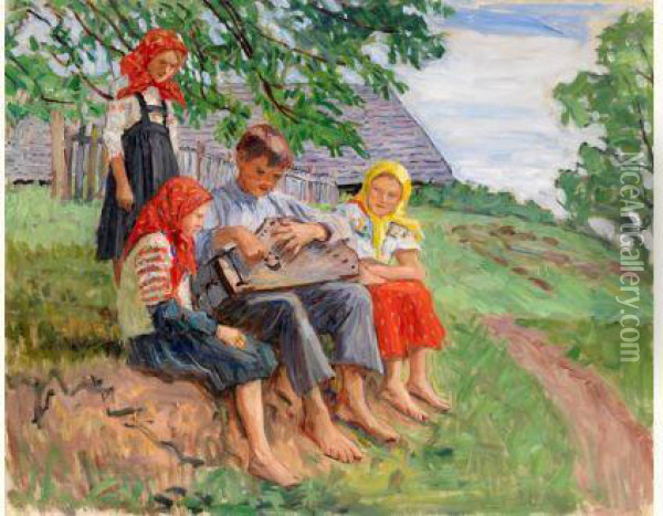Young Musicians Oil Painting - Nikolai Petrovich Bogdanov-Belsky