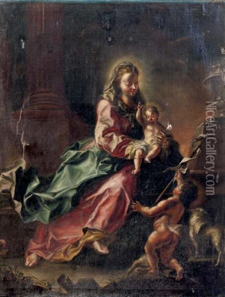 The Madonna With The Christ 
Child And The Infant Saint John The Baptist In An Architectural Setting Oil Painting - Januarius Zick