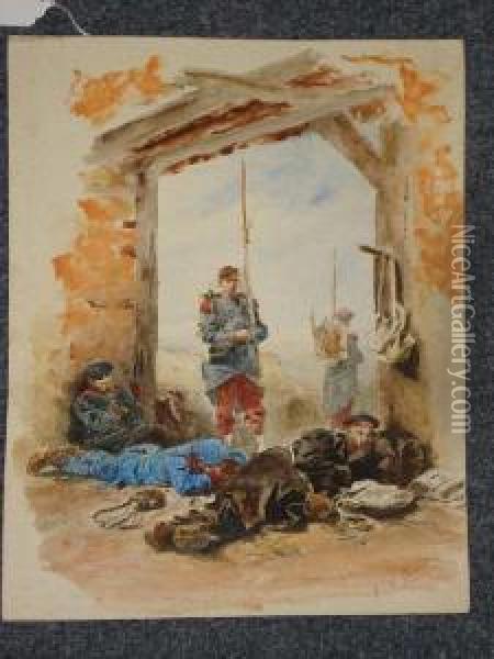 A French Military Scene Oil Painting - Alphonse Marie de Neuville