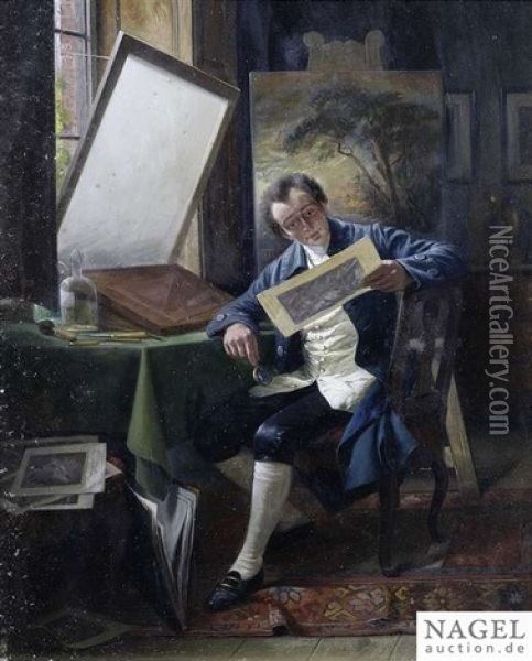 Engraver Looking At A Print Oil Painting - August Hermann Knoop