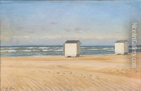 Bath Houses On A Beach Oil Painting - Gustav Adolf Clemens
