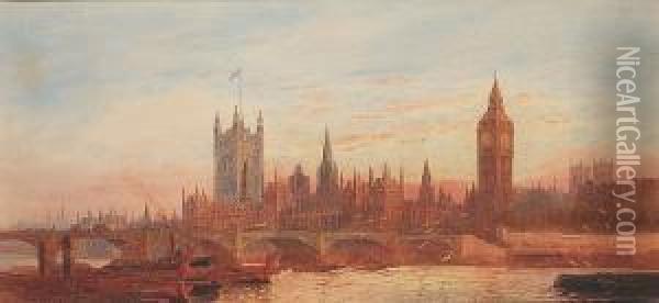 Westminster Bridge, Dusk Oil Painting - Frederick E.J. Goff