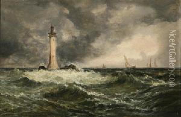 Eddy Lighthouse
And 
Falmouth Bay,cornwall
: A Pair Of Works Oil Painting - J. Mundell