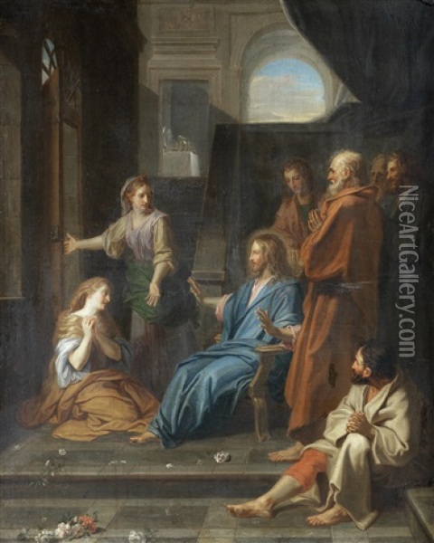 Christ In The House Of Mary And Martha Oil Painting - Jean-baptiste Jouvenet