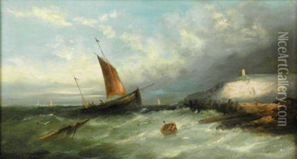 Fishing Off A Headland Oil Painting - William Harry Williamson