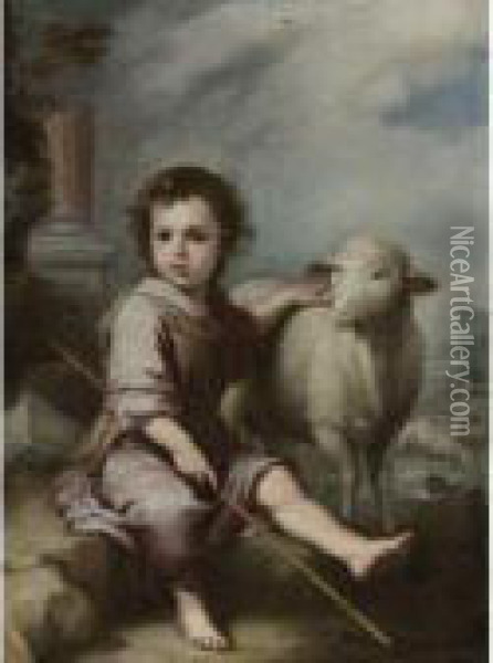 Christ As The Good Shepherd Oil Painting - Bartolome Esteban Murillo