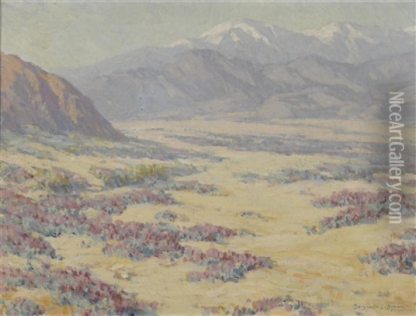 California Desert Wildflowers With Mountains Beyond Oil Painting - Benjamin Chambers Brown