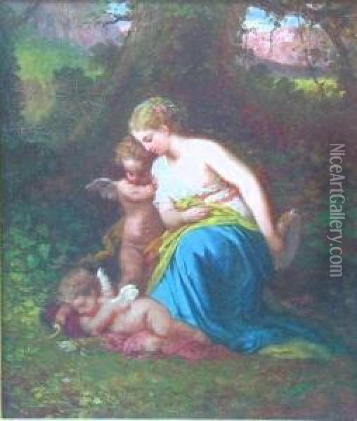 Cherub And A Wood Nymph Sing Cupid To Sleep Oil Painting - Dorothy Tennant