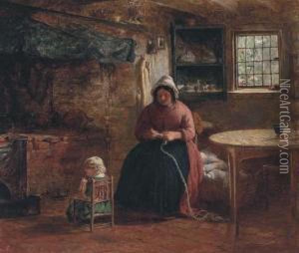 Straw Plaiting Oil Painting - George Smith