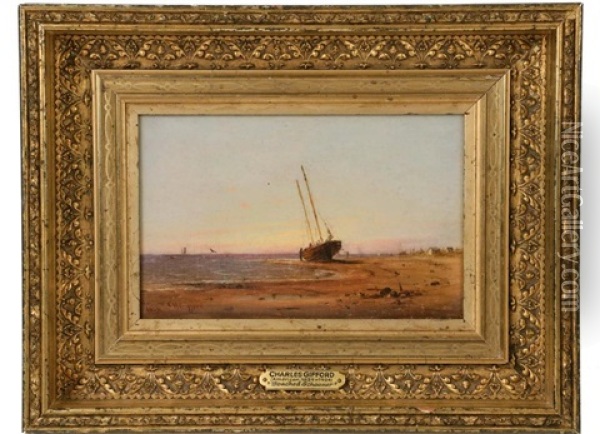 Beached Fishing Schooner Oil Painting - Charles Henry Gifford