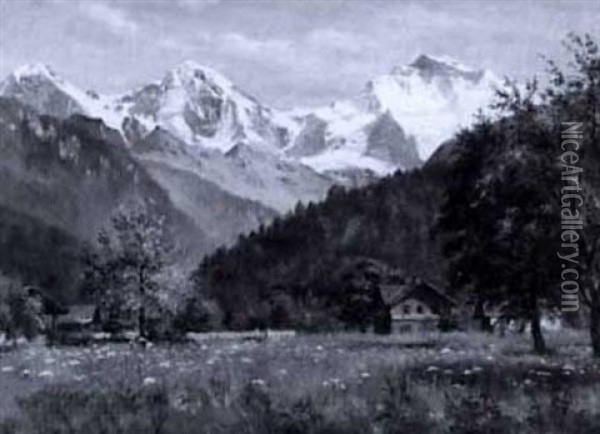 Alppimaisema Oil Painting - August Fischer