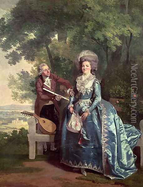 A lady and gentleman in a landscape Oil Painting - Benjamin Wilson