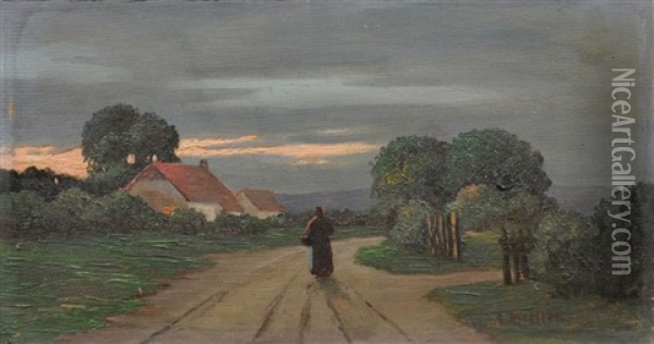 Abendliche Dorflandschaft Oil Painting - Hans Dressler