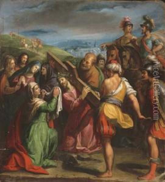 Christ Carrying The Cross Oil Painting - Claudio Ridolfi
