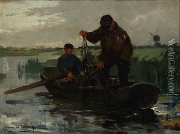 Fishermen In A Boat Oil Painting - Cornelis De Bruin