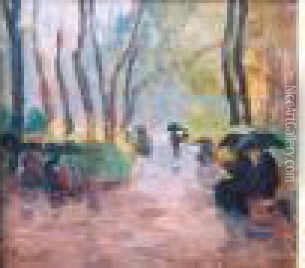 Les Couseuses De Bois De Boulogne Oil Painting - Elie Anatole Pavil