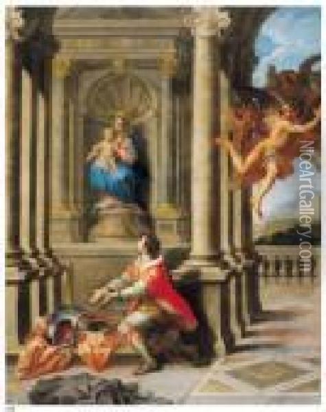 Sant'ignazio Da Loyola Depone Le Armi Davanti Alla Vergine Oil Painting - Sebastiano Conca
