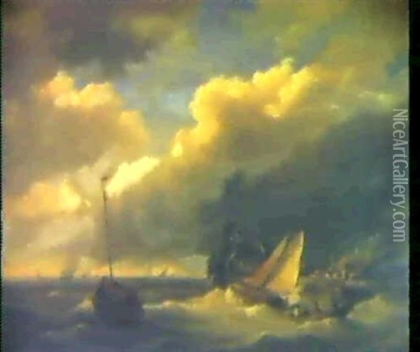 Segelschiffe An Der Hollandischen Kuste Oil Painting - Hermanus Koekkoek the Elder