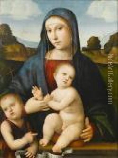 The Madonna And Child With The Infant Saint John The Baptist Oil Painting - Giacomo Raibolini