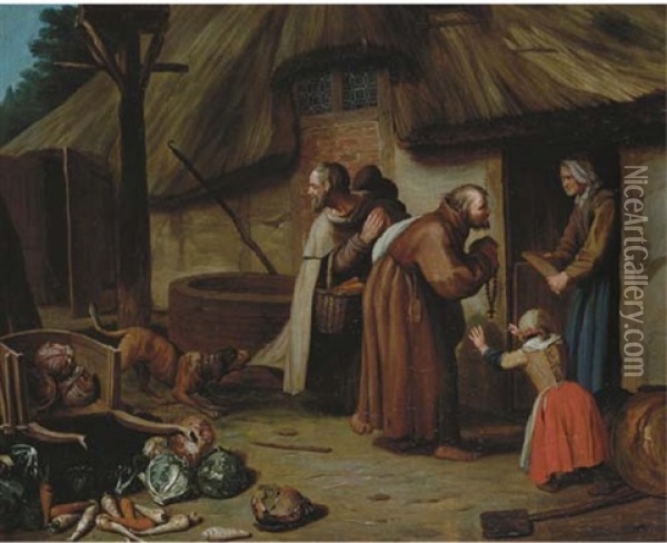 Monks Asking For Alms At A Cottage Oil Painting - Jan Josef Horemans the Younger