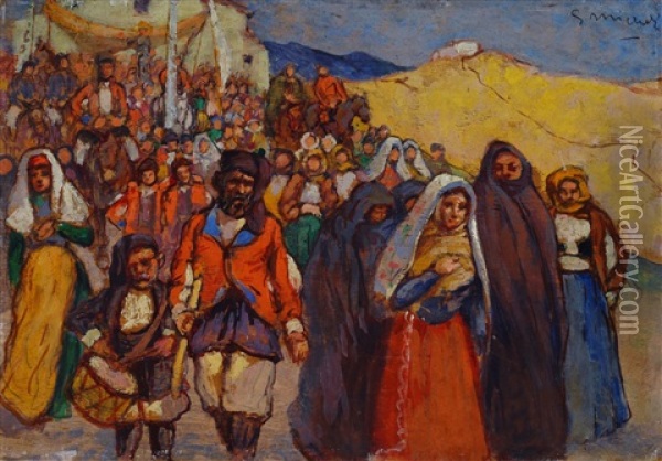 Processione A San Antioco Oil Painting - Guglielmo Micheli