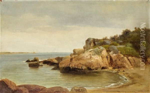 Coastal Inlet And A Distant Lighthouse Oil Painting - Benjamin Champney