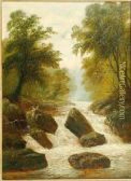 A River Landscape Oil Painting - William Mellor