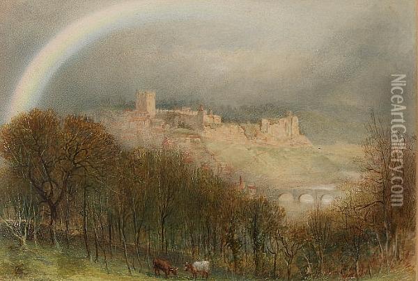 Across The Swale, Richmond, Yorkshire Oil Painting - Albert Goodwin