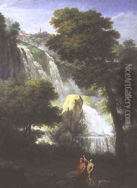 A View of the Falls of Terni with Classical Figures in the Foreground Oil Painting - George Knapton