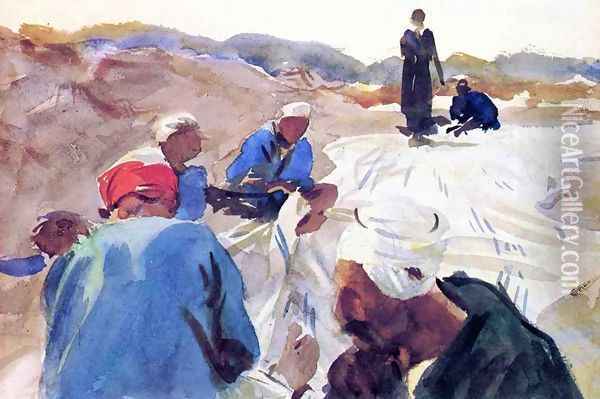 Mending a Sail Oil Painting - John Singer Sargent