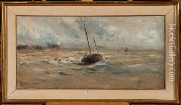 Bateau De Peche Sur Une Mer Agitee Oil Painting - Maurice Hagemans