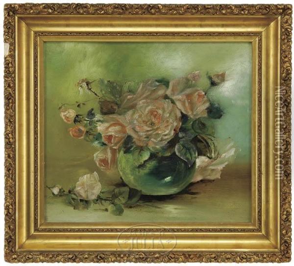 Stilllife With Pink Roses Oil Painting - Anna Elizabeth Hardy