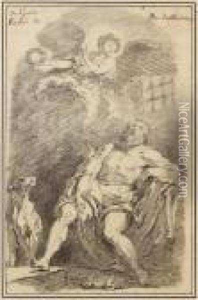 Saint Roch En Prison, D'apres Guido Reni Oil Painting - Jean-Honore Fragonard