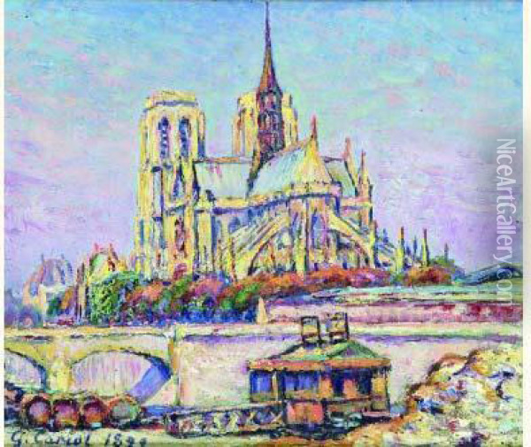 Paris, Notre-dame, Vue Du Port Aux Vins, Vers Midi, Automne Oil Painting - Gustave Cariot