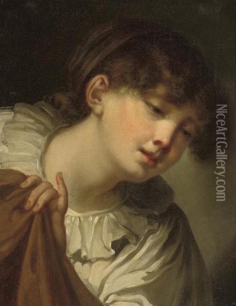 A Young Girl In A White Chemise Oil Painting - Jean Baptiste Greuze