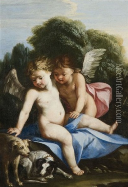 Deux Anges Oil Painting - Francois (le Bourguignon) Perrier